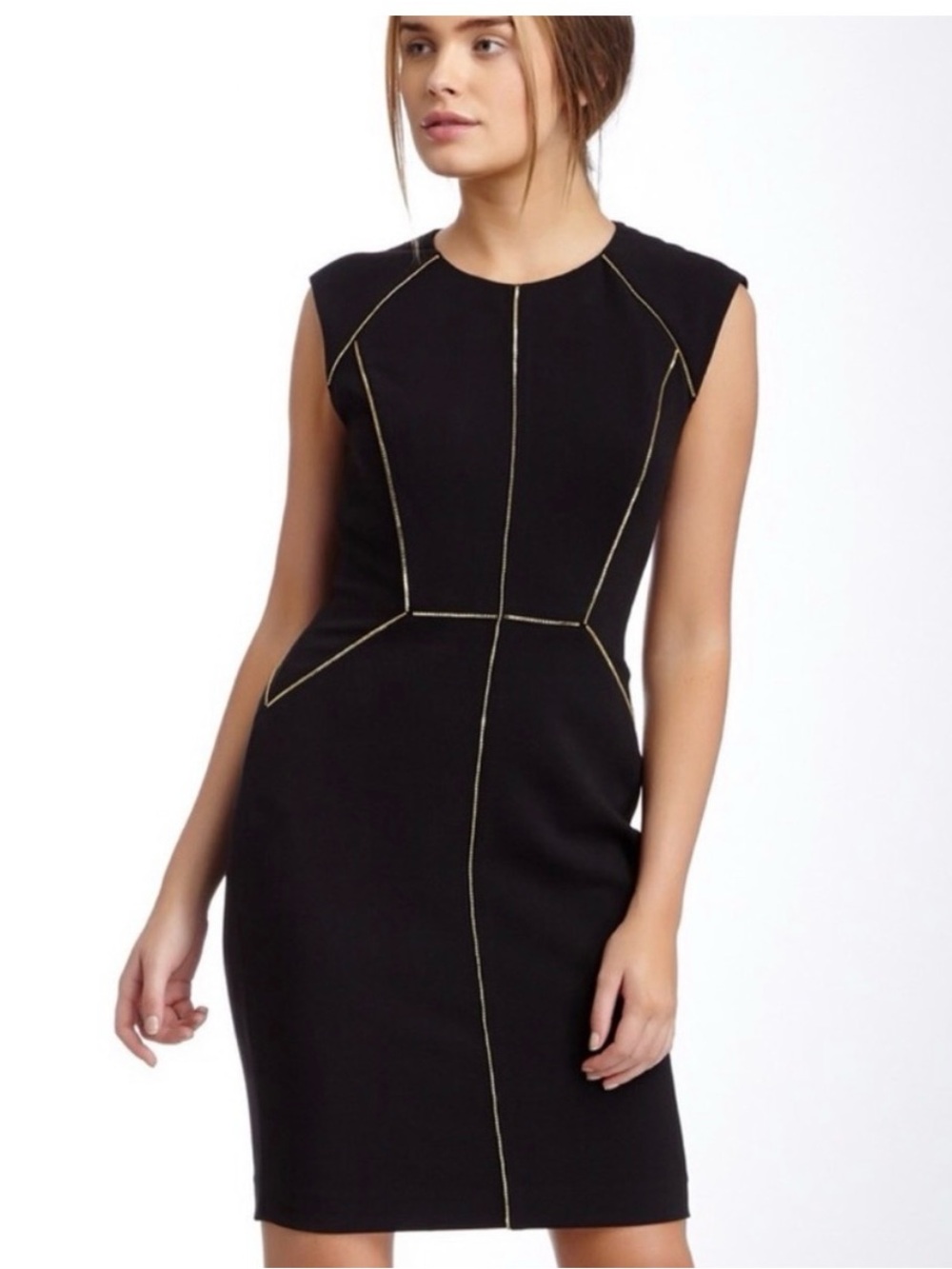 Rebecca Taylor Black Sheath Dress Gold Exposed Zippers Size 8